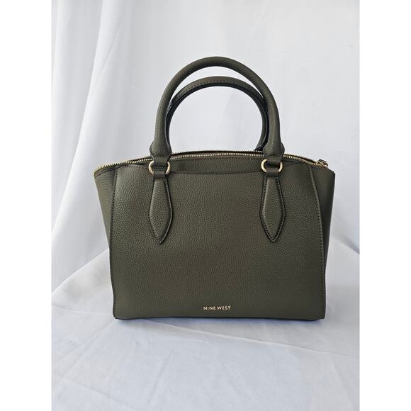 Nine West Paisley Jet Set Satchel Purse Military Green NEW